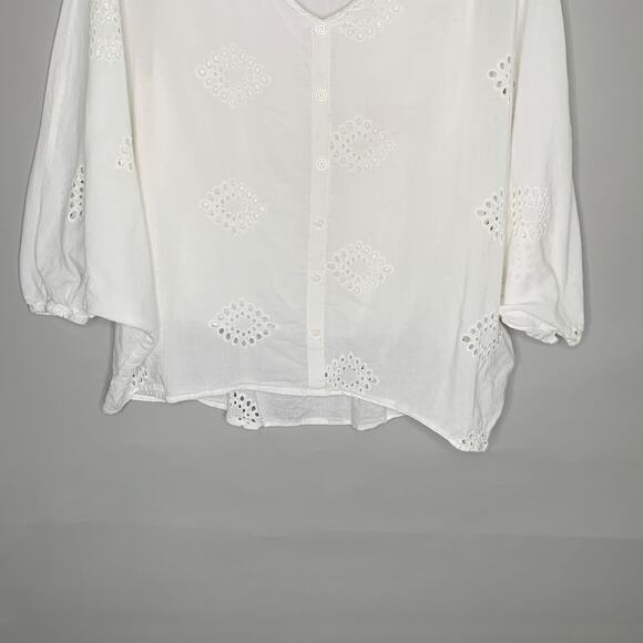 Pomp and Circumstance M White Button Front Eyelet Detail Top 100% Cotton - Picture 5 of 9